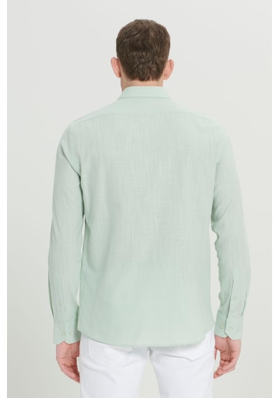 AC&Co / Altınyıldız Classics Erkek A.mınt Tailored Slim Fit Dar Kesim Düğmeli Yaka Keten Görünümlü %100 Pamuk Flamlı Gömlek Mint