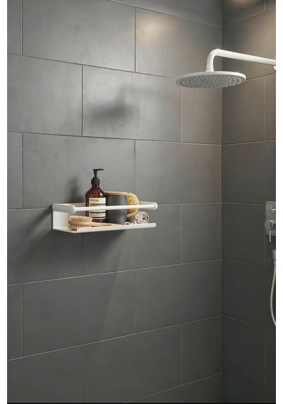 Zift Unique 25cm Paslanmaz Çelik Duş Rafı, Yapışkan Montaj Banyo Rafı,beyaz Mondern Şampuanlık