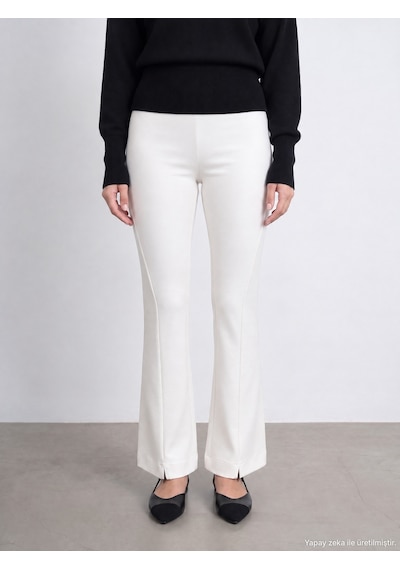 Dilvin 73037 Fermuar Detaylı Flare Pantalon Ekru