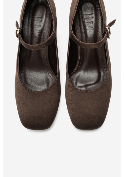 Luvi Shoes Nıcho Kahverengi Kumaş Kadın Kalın Topuklu Ayakkabı