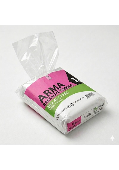 Arma Naksan Şeffaf Bakkaliye Şarküteri Bakliyat Şeker Torbası Poşeti 4'lük 1 KG 28 x 45 CM 115 Adet