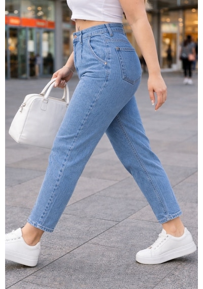 Cedy Denim Mom Fit Jean Büyük Beden Yüksek Bel Carrot Kesim Dar Paça Pileli Esnek Kot Pantolon C600 Kar Yıkama-600 Cedy Denim Mom Fit Jean Büyük Beden Yüksek Bel Carrot Kesim Dar Paça Pileli Esnek Kot Pantolon C600 Kar Yıkama-600