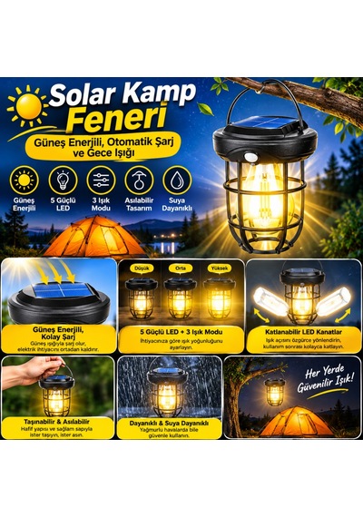 Solar Kamp Feneri Güneş Enerjili, Otomatik Şarj Ve Gece Işığı, Taşınabilir Ve Asılabilir Led Dış Mekan L 35610590