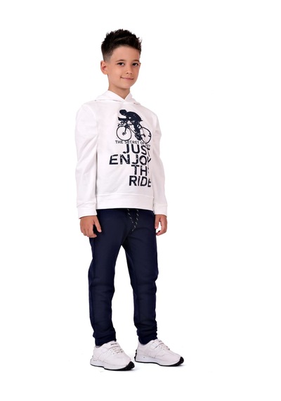 Mnk Baby & Kids Bisiklet Baskılı Kapşonlu Çocuk Eşofman Mnk0615 Ekru