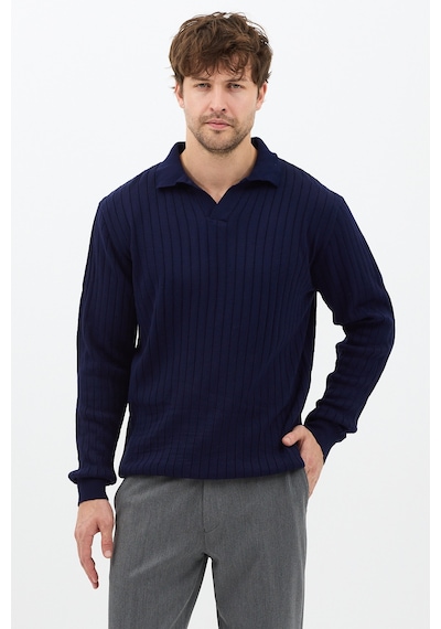 Erkek Lacivert Slim Fit Uzun Kollu Polo Yaka Triko Kazak Lacivert