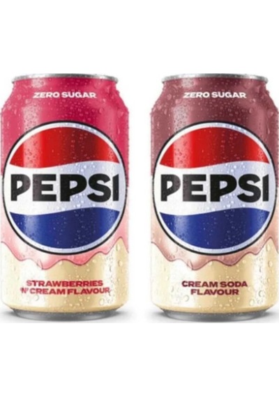 Pepsi Strawberries 'n Cream Flavour Zero Sugar - Karışık Aromalı Şekersiz Tatlandırıcılı Gazlı İçecek 330 Ml 2 Adet