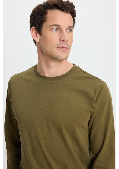 Tudors Erkek Relax Fit Rahat Kesim %100 Pamuk 2 İplik Bisiklet Yaka Haki Sweatshirt-41520 Haki