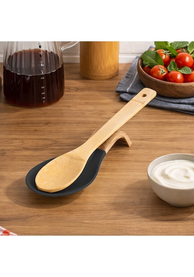 Porsima Pbt-718-1 Bambu Saplı Silikon Kirli Kepçe Kaşıklık Altlığı Kepçe Ve Kaşık Nihalesi Antrasit