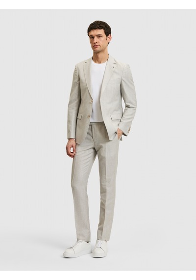 Cacharel Açık Gri Slim Fit Yün Keten Karışımlı Mikro Desen Mono Yaka Takım Elbise