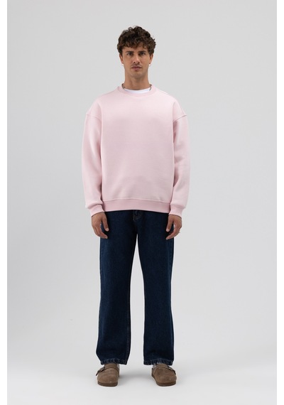 Vamos Basic Bisiklet Yaka Oversize Sweatshirt Pembe