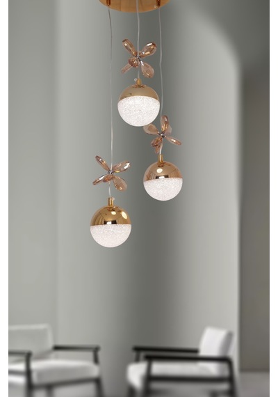 Ttaydınlatma Kelebektoplumodel Sarıkaplama 3lü 3 Renkli Led Avize Sarı