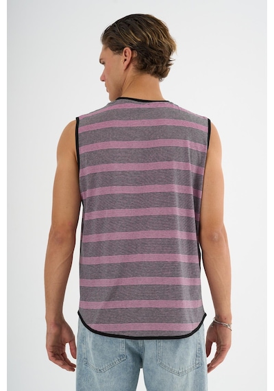 V Yaka Çizgili Kolsuz T-shirt Pembe