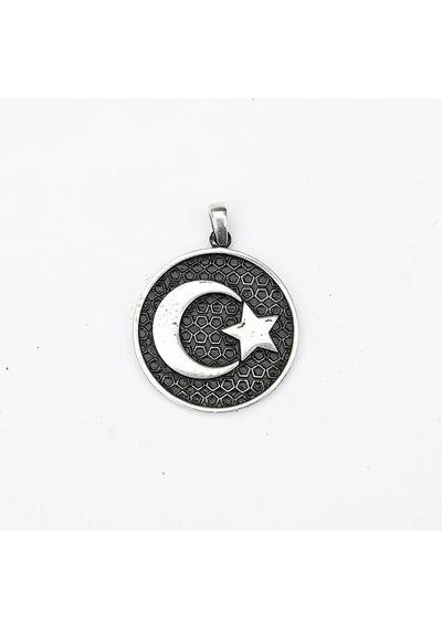 Gümüş Ayyıldız Kabartma Model Erkek Kolye Renkli