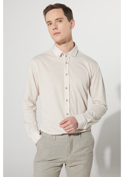 AC&Co / Altınyıldız Classics Erkek Bej Comfort Fit Geniş Kesim Düğmeli Yaka Pamuklu Gömlek Bej AC&Co / Altınyıldız Classics Erkek Bej Comfort Fit Geniş Kesim Düğmeli Yaka Pamuklu Gömlek Bej
