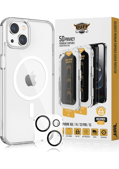 Buff Apple Uyumlu iPhone 14 Avantaj Paket - Magsafe Kılıf + Ekran Koruyucu + Lens Koruyucu Privacy Hayalet