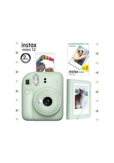 Fujifilm Instax Mini 12 Fotoğraf Makinesi + 20'li Film + Mini Albüm Seti Yeşil
