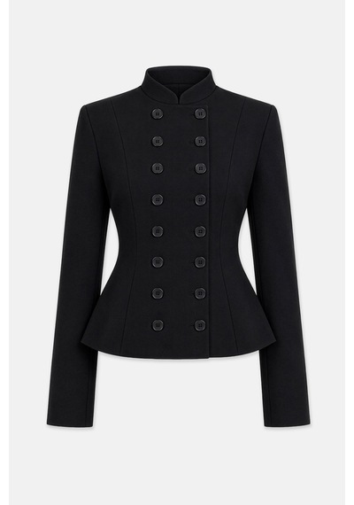 Thalure Kadın Siyah Kruvaze Düğmeli Peplum Blazer