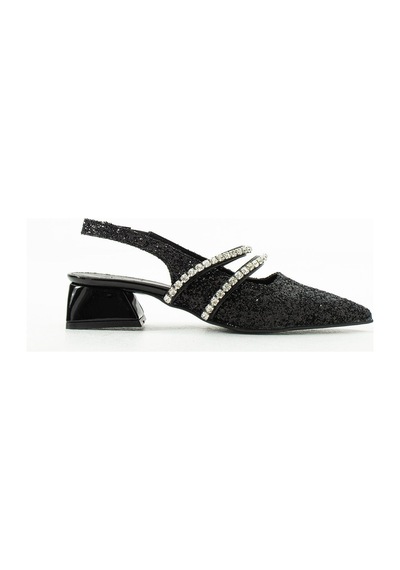 Duxal Shoes Kadın Taşlı Şık Babet-topuklu Ayakkabı-linda Siyah Simli