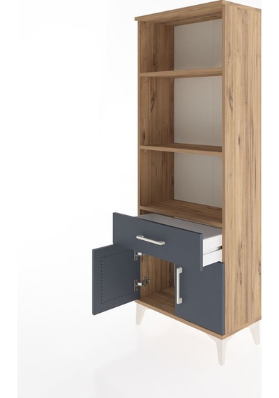 Arges Dolap 3 Raflı Tek Çekmeceli 2 Kapaklı 60x30x163 Çam-antrasit Atlas Çam
