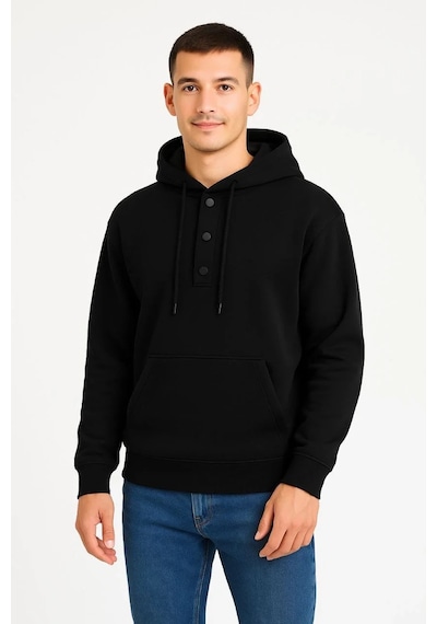 Erkek Ovarsize Kapüşonlu Swetshirt Kanguru Çepli Cıtcıtlı 3 İplik Şardonlu Hoodie - Siyah Siyah Erkek Ovarsize Kapüşonlu Swetshirt Kanguru Çepli Cıtcıtlı 3 İplik Şardonlu Hoodie - Siyah Siyah