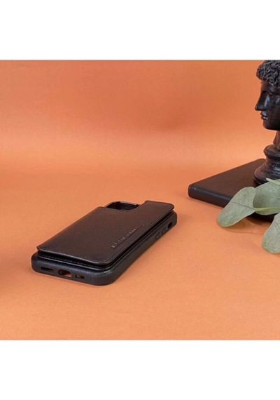 Helen Apple Uyumlu iPhone Hakiki Deri Telefon Kılıfı 13 Pro Max Siyah