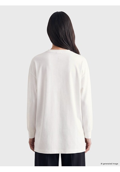 Lcw Everyday Beyaz Taşlı Soft Touch Oversize Kadın Sweatshirt Tunik