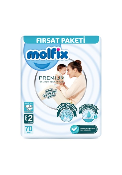 Molfix Premium Paket 2 Beden Mini 3-6 Kg 70'li - 7 Adet Tarı 2 Numara