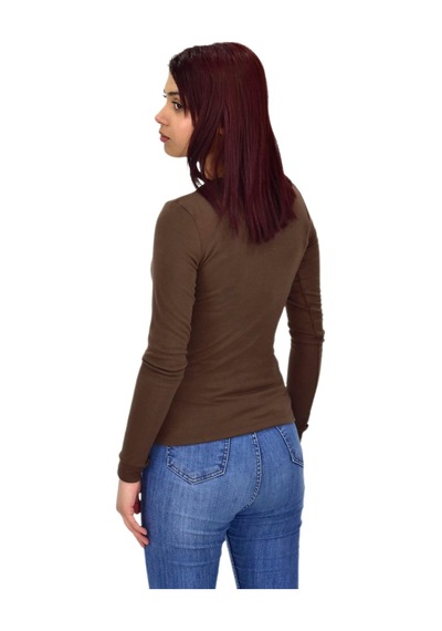 Kadın Düz Renk Vücuda Oturan Uzun Kollu Sweatshirt Bgl-st04209 Kahve