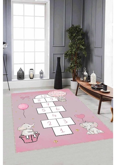 Pembe Kaymaz Tabanlı Seksekli Filli Çocuk Halısı Ar1140n11