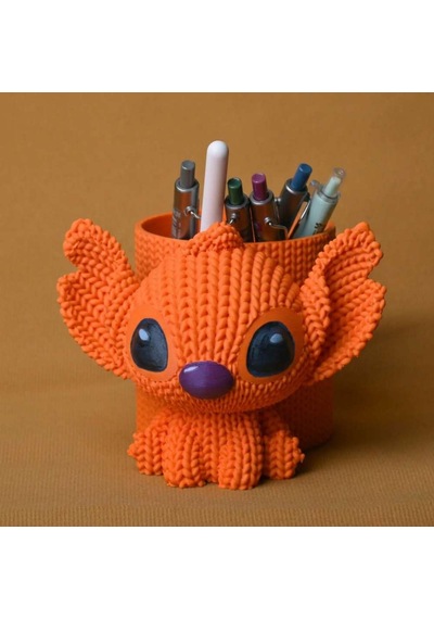 3d Baskı Knitted Kalemlik - Sevimli Karakterli Masaüstü Kalem Organizeri-turuncu Diğer