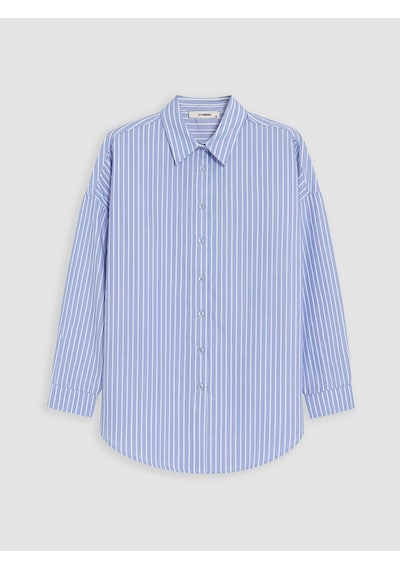 LC Waikiki Lc Waıkıkı Mavi Çizgili Poplin Kadın Gömlek