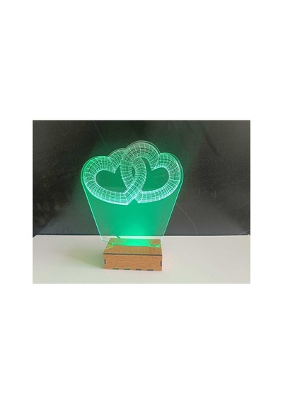 Şeffaf İlizyon Led Gece Lambası İki Kalp Görseli 20x15 Cm