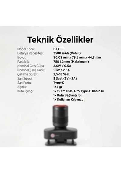 Bxt1fl 10w Şarj Edilebilir Kafa Feneri 750 Lümen 2500mah 4 Işık Modlu Zoom Özellikli Led Kafa Çok Renkli