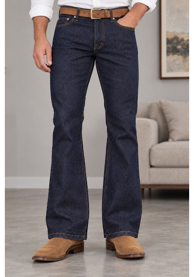 Cedy Denim Cedy Denım Premium Seri: Erkek Retro Flare Bootcut Jean - Geniş Paça Taşlanmış Denim Pantolon C370 Lacivert