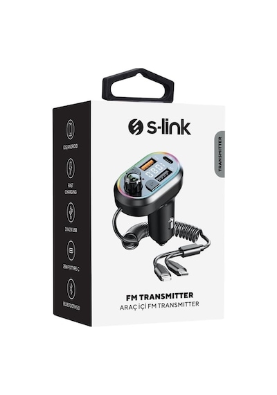Tr Sl-bt307 Çift Usb 5v 3.1a/1a Led Işıklı Siyah 2 İn 1 C Port + İphone Bluetooth Fm Transmitter