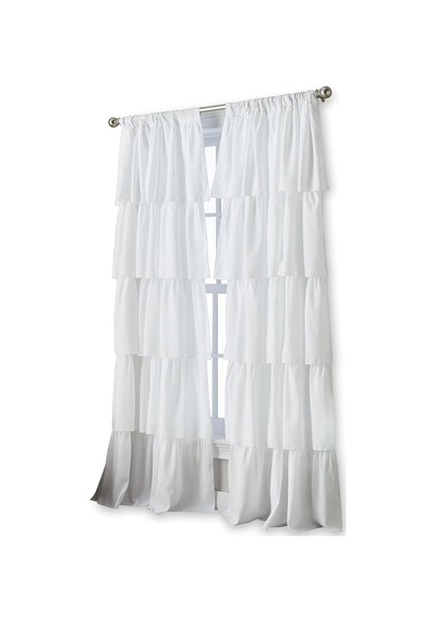 Lexroo Volants Dantelli Perde Panel, Polyester, Beyaz, 63-ınch
