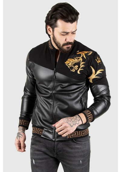 Rizzup Erkek Siyah Taş İşlemeli Suni Deri Ceket Rüzgar & Su Geçirmez Nakışlı Fermuarlı Suni Deri Mont 2300367 Rizzup Erkek Siyah Taş İşlemeli Suni Deri Ceket Rüzgar & Su Geçirmez Nakışlı Fermuarlı Suni Deri Mont 2300367