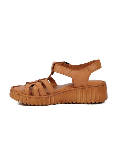 Pierre Cardin Taba Hakiki Deri Cırtlı Kadın Günlük Topuklu Sandalet Pc-54787 Z