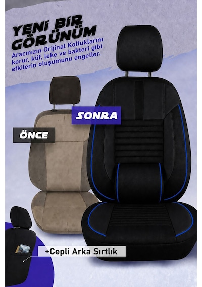 Vw Caddy 3 Phantom Siyah Mavi Tüyü Ticari 2+1 Oto Koltuk Kılıfı Tam Set -ortopedik-kolay Montaj-terletmez 2015 - 2020