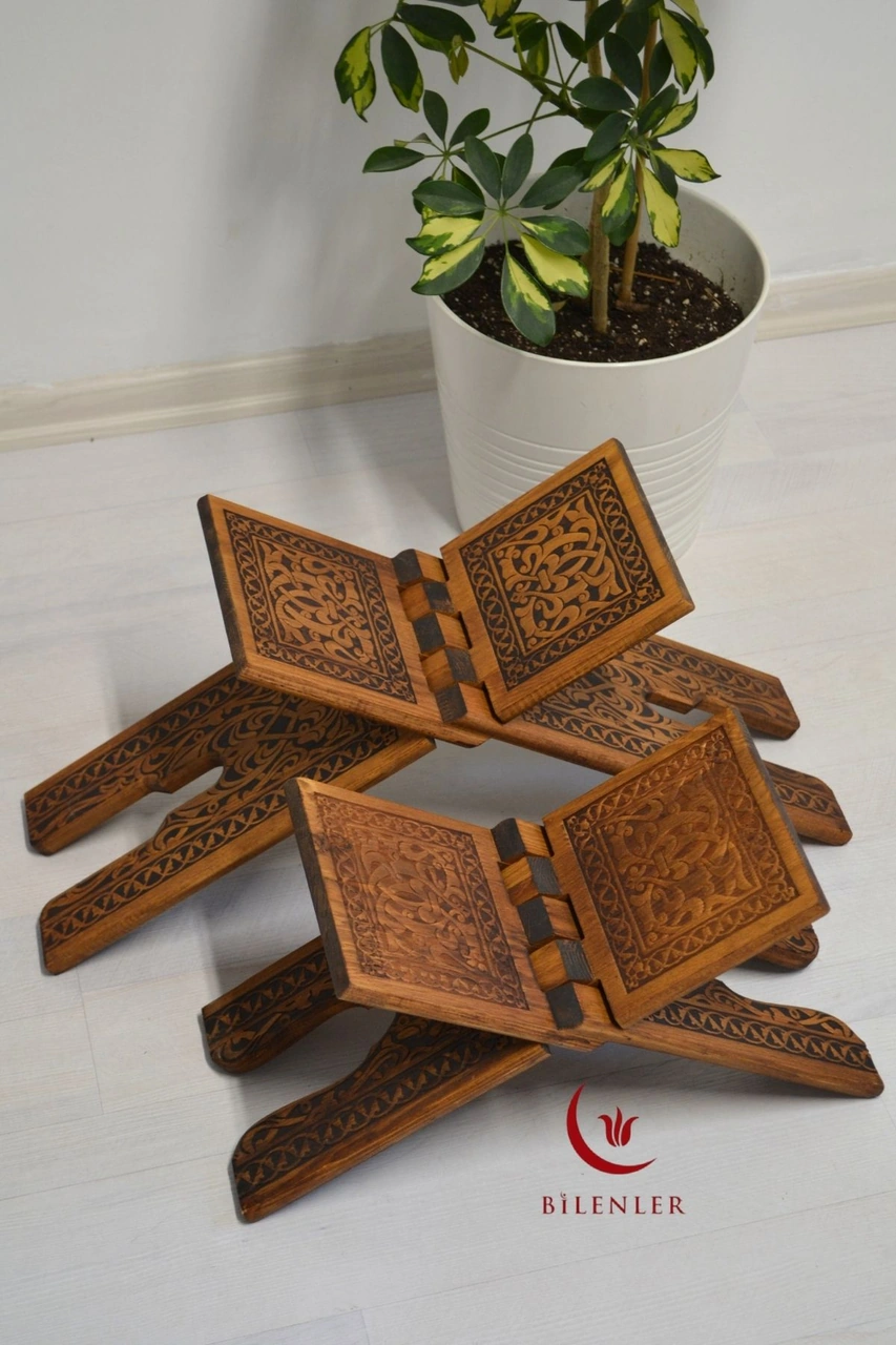 Kur An-ı Kerim Rahlesi Selçuklu Büyük Boy 18x65cm Yakma İşçilikli