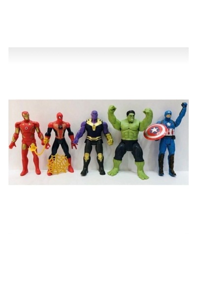 Avengers Yenilmezler 5'li Hulk - Spiderman - Captain Amerika - Iron Man - Thanos Figürlü 15 Cm Işıklı Oyun Seti