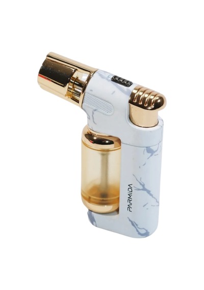 Parmida Tek Torch Pürmüz Beyaz-gold Mermer Desenli Masa Tipi Metal Puro Çakmağı - Tr9249
