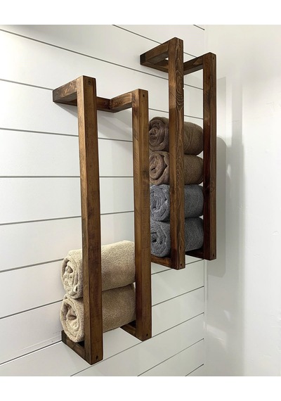 Nest Woodtr Doğal Masif Ham Ahşap Havluluk Dekoratif Banyo Rafı - Banyo Havlu Düzenleyici 60x20cm 1 Adet Ceviz