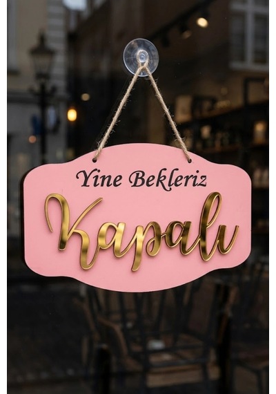 Gold Pleksi Detaylı 3d Ahşap Açık-kapalı Tabelası - Pembe
