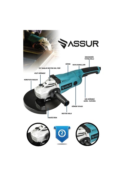 Assur 2200W Metal Şanzıman 230MM Büyük Spiral Taşlama - 2293