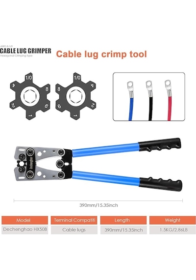 Hx-50b Akü Kablo Pabucu Sıkma Pensesi 6 50 Mm² Kablo Sıkma Kapasitesi Güçlendirilmiş Gövde + 60 Adet Terminal