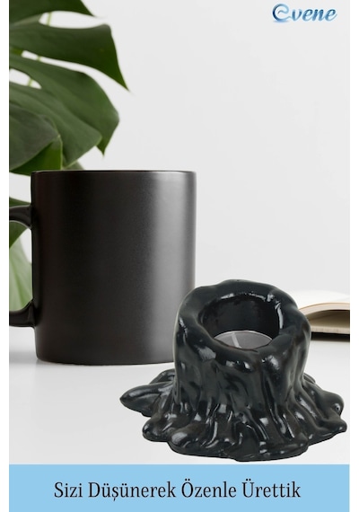 Mumluk Şamdan 3 Adet Tealight Uyumlu Üçlü Tüm Boylar Erimiş Mum Model - Siyah