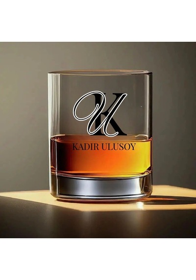 Kişiye Özel Baş Harfli Viski Bardağı - İsme Özel Monogram Tasarım Kadeh Renksiz