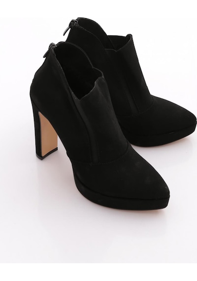Dgn 611 Kadin Topuklu Bot Siyah Velvet