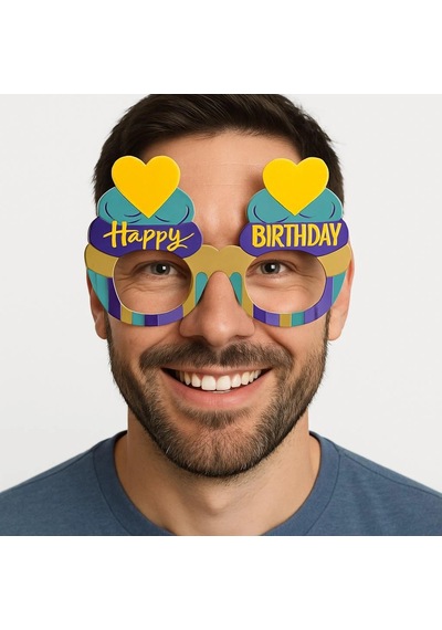 Hubrendy Cer Cupcake Temalı Doğum Günü Renkli Karton Happy Birthday Gözlüğü 6 Adet